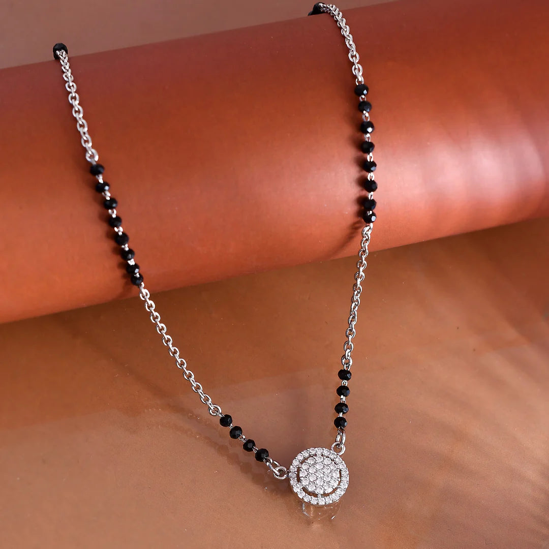 925 Sterling Silver Cubic Zirconia cinderella  Diamond Mangalsutra Pendant Chain for Women