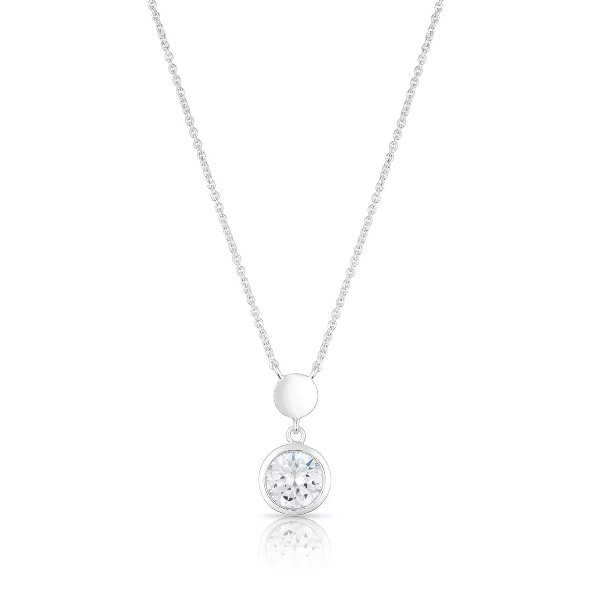 Sterling Silver Cubic Zirconia Disc Station Necklace