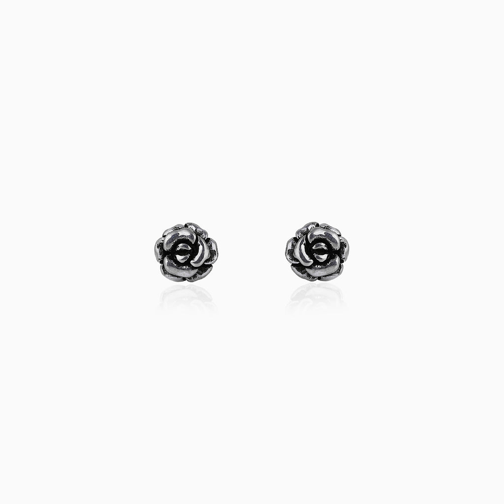 Oxidised Silver Rose Earrings