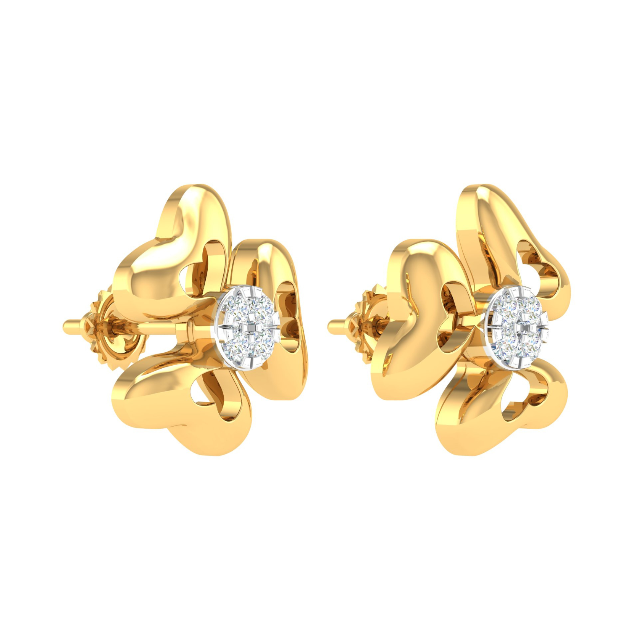 18KT YELLOW GOLD ORCHID BLOSSOM REAL DIAMOND EARRINGS