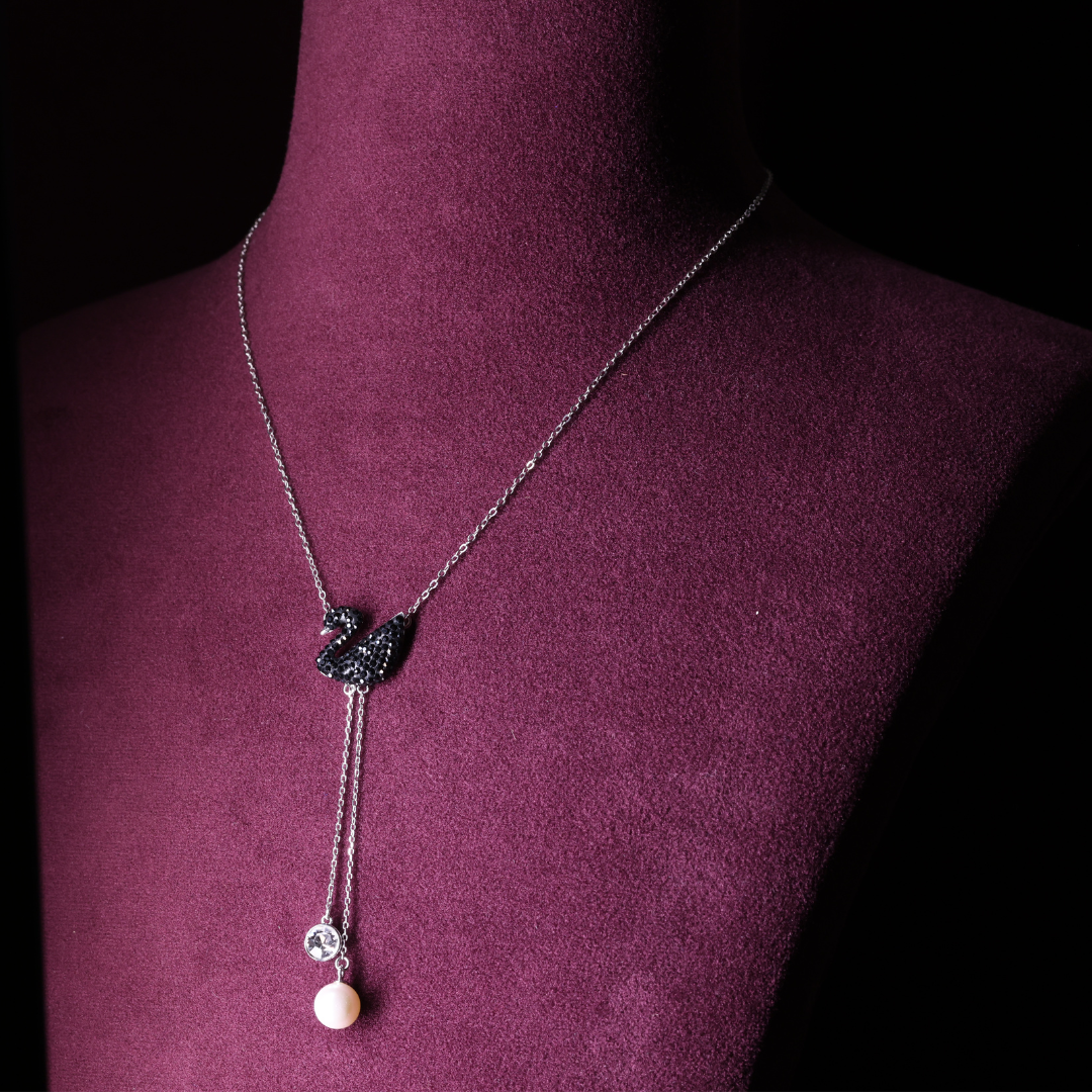 Sterling Silver Iconic Black Swan Y Necklaces