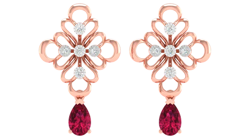 Exquisite Gold Earrings with Radiant Red Diamonds