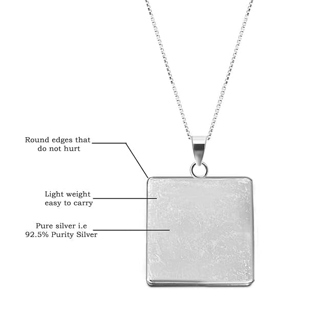 Unisex Square Piece of Silver Pendant in 100% Pure Sterling Silver For Men Women Girls Boys | Chandi ka Chokor Tukda | With Certificate of Authenticity | Pendant | Necklace | Dollar | Locket |