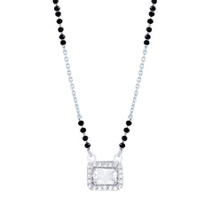 925 Sterling Silver Square Cubic Zirconia Studded Mangalsutra Pendant with Link Chain For Women