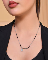 925 Sterling Silver Cubic Zirconia studded Solitaire Mangalsutra Pendant Chain For Women