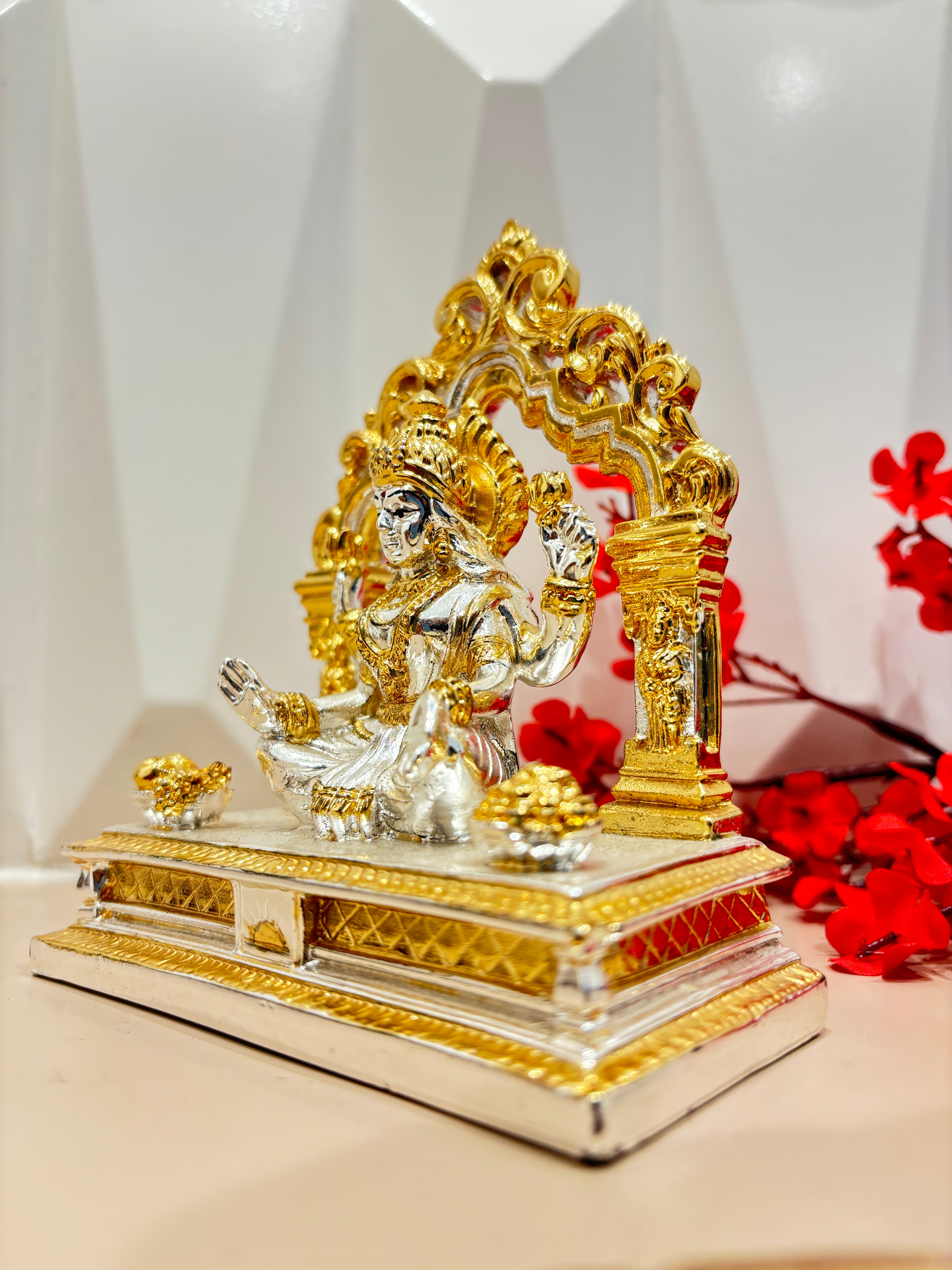 999 Original Gold and Silver Coated Lotus Laxmi Idol | Laxmi Idol Gold on Lotus | Goddess of Wealth | Diwali Dhanteras Housewarming Gift