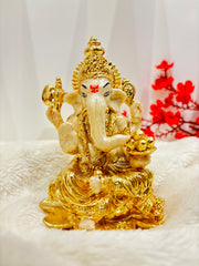 999 Ganesh Murti on Lotus | Authentic Gold Coated Ganesh Idol For Home | Small Ganesh Murti