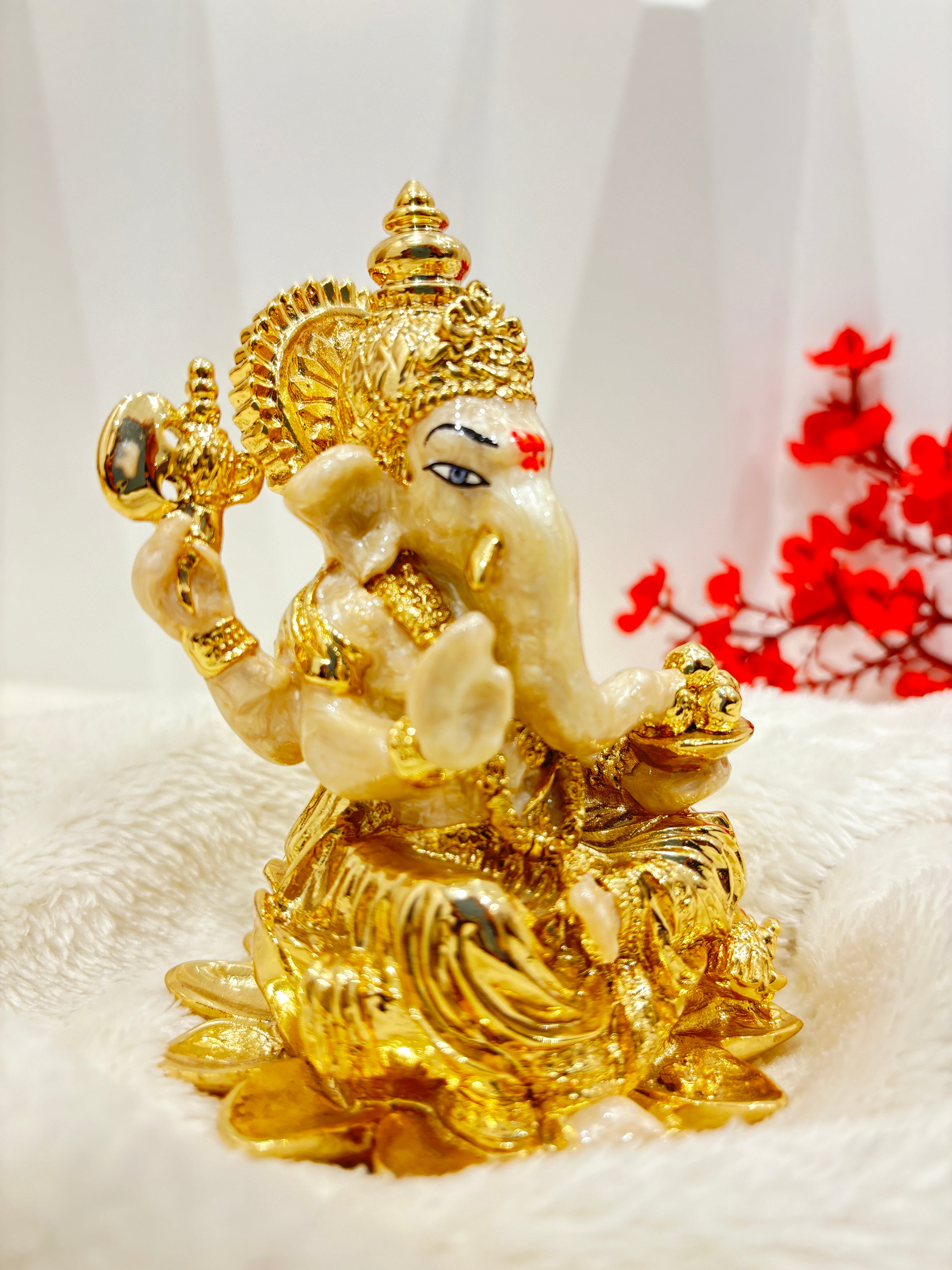 999 Ganesh Murti on Lotus | Authentic Gold Coated Ganesh Idol For Home | Small Ganesh Murti