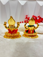 Pure Gold Coated Ganesh Laxmi Murti Sitting on Lotus | Lakhsmi Ganesh Idol for Home Office Pooja Diwali House Warming Gift