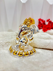 999 Silver-Gold Plated Lord Ganesha Sitting on Aasan Murti for Home Decor and Temple