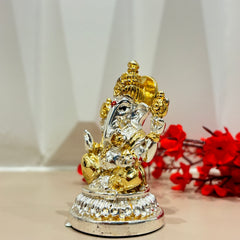999 Gold Plated Ganesh Murti Sitting on Lotus for Home Decor