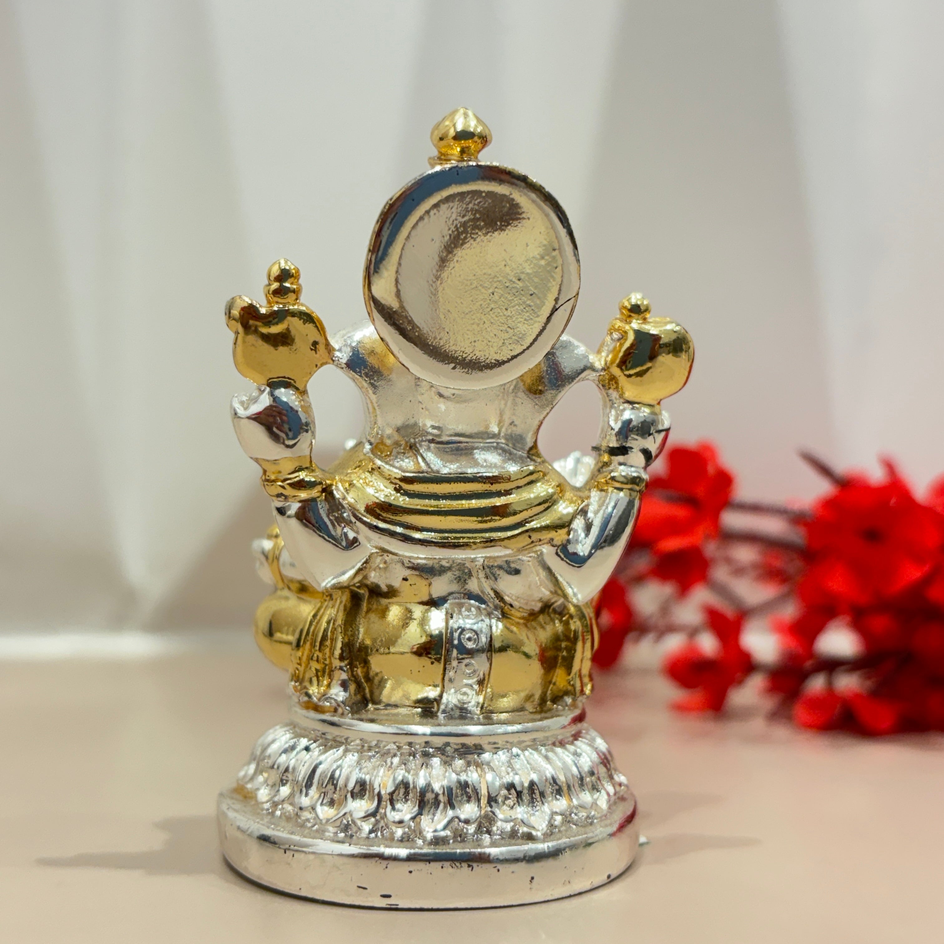 999 Gold Plated Ganesh Murti Sitting on Lotus for Home Decor