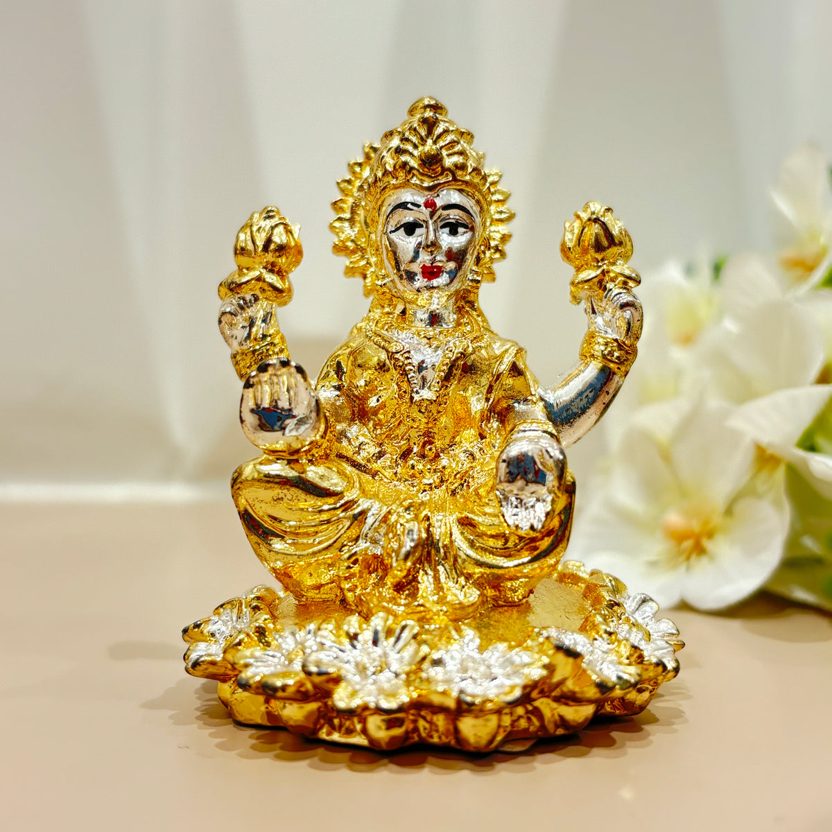 999 Silver Plated Goddess LAXMI Ma Statue Figurine