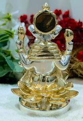 Pure Gold Coated Ganesh Murti Sitting on Lotus | Lakhsmi Ganesh Idol for Home Office Pooja Diwali House Warming Gift