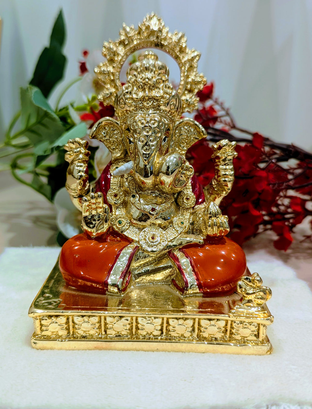 24K Gold and 999 Silver Plated Ganesha Idol for Pooja Room, Ganpati Murti for Gift