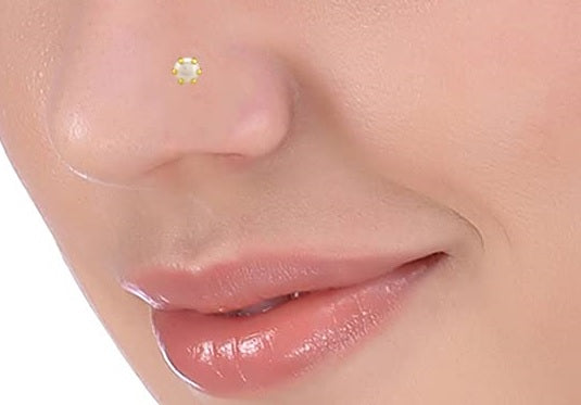 Yellow Gold Nose Pin For Women and Girls – White Pearl