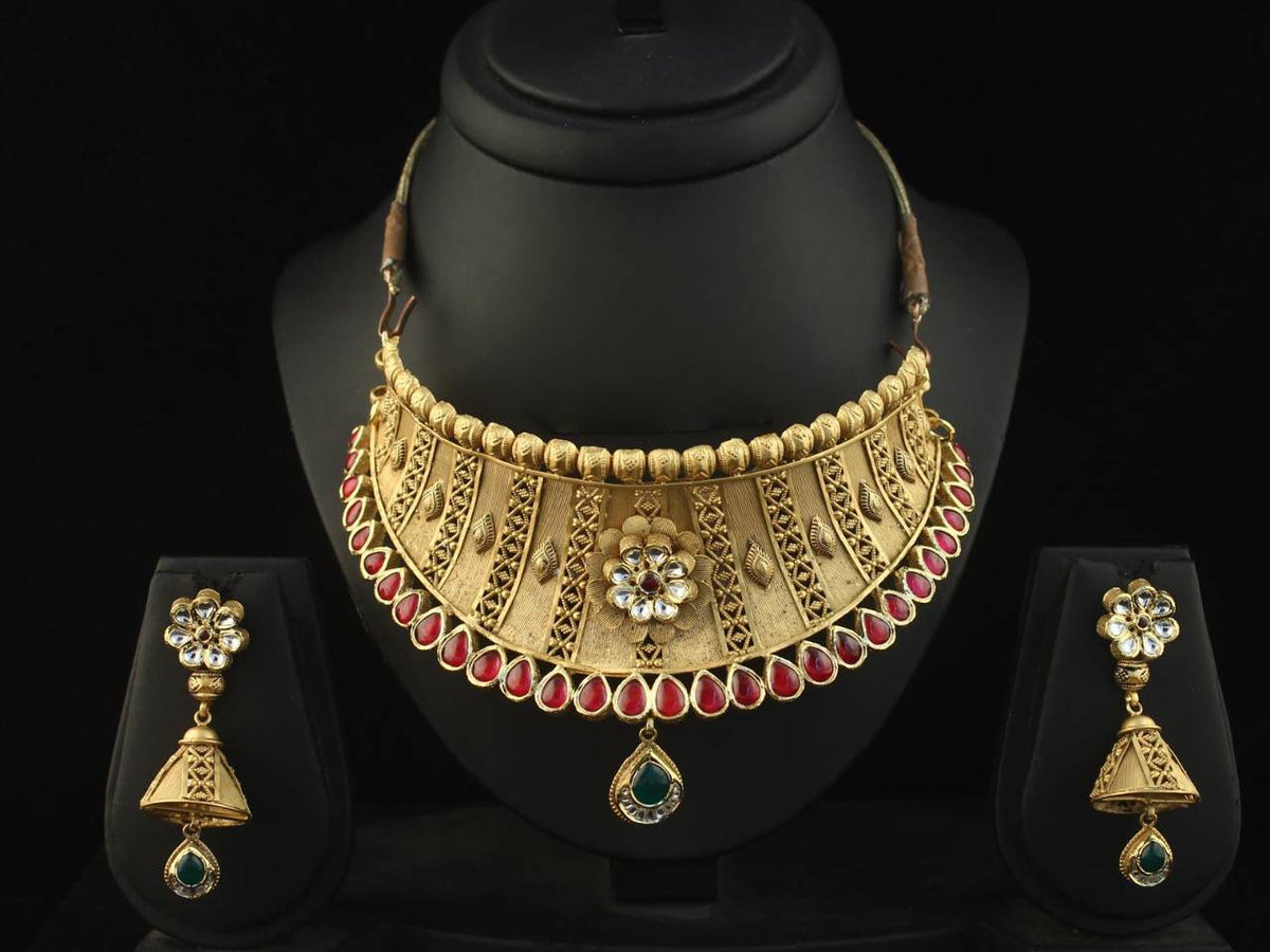 TRISHTY® 22KT Jadtar Necklace Set For Women