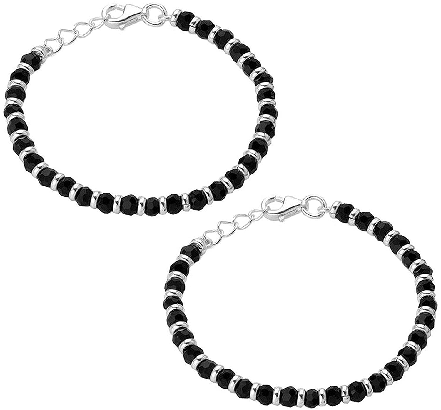 Layered Black Beads Silver Bracelet – shreen