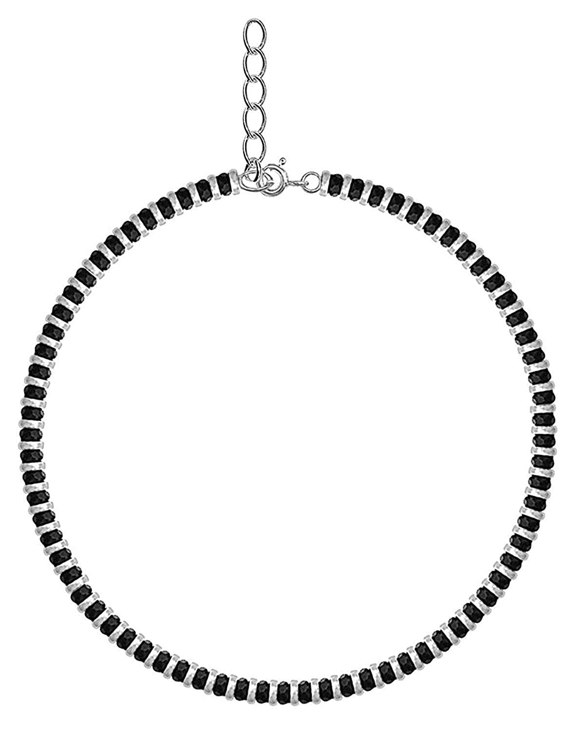 Pure Sterling Silver Anklets with Black Beads Crystals for Women 92.5 Pure Silver Anklets With (9 inch + Extension)