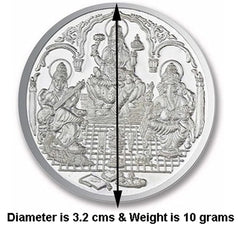 999 Pure Silver Coin 10 grams Ganesha Laxmi & Saraswati