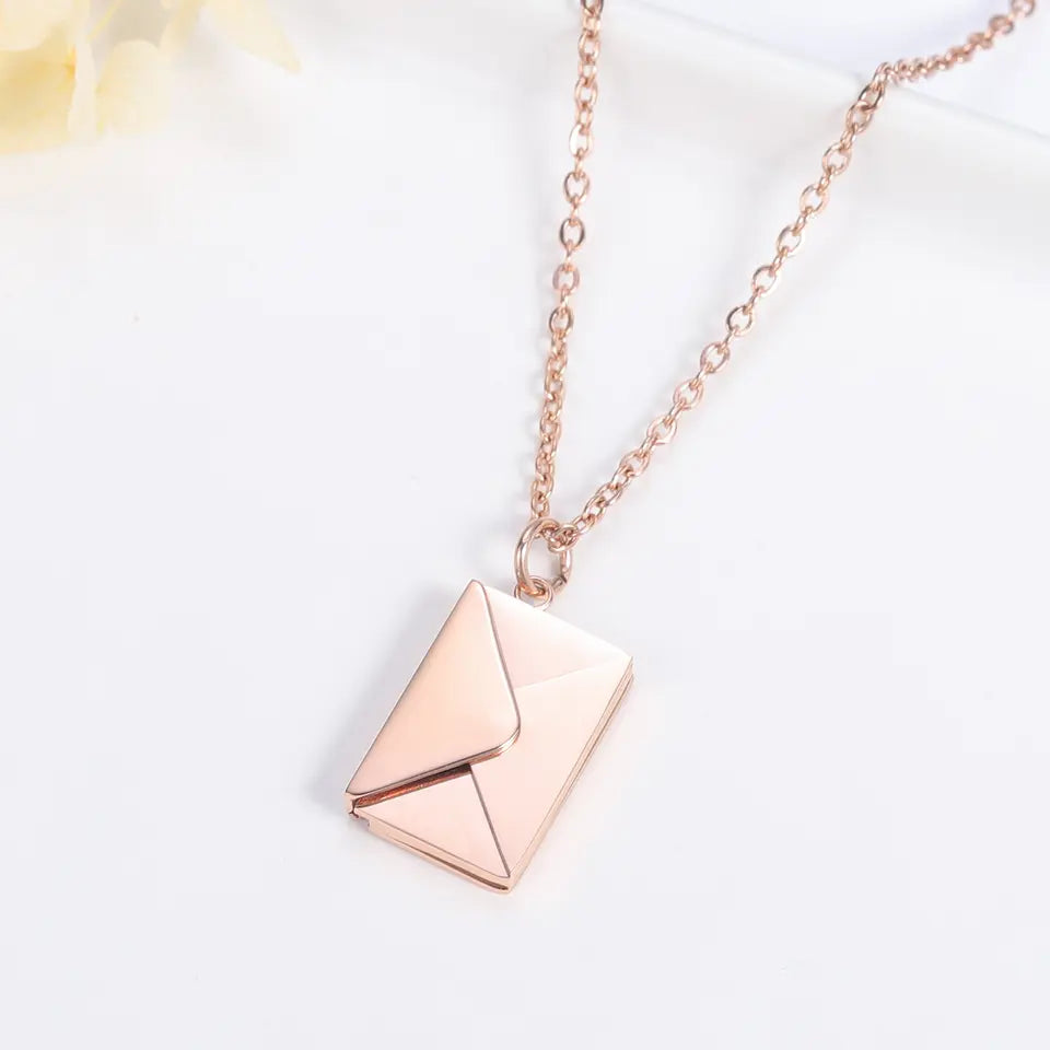 925 Sterling Silver Love Envelope Necklace Rose Gold Plated