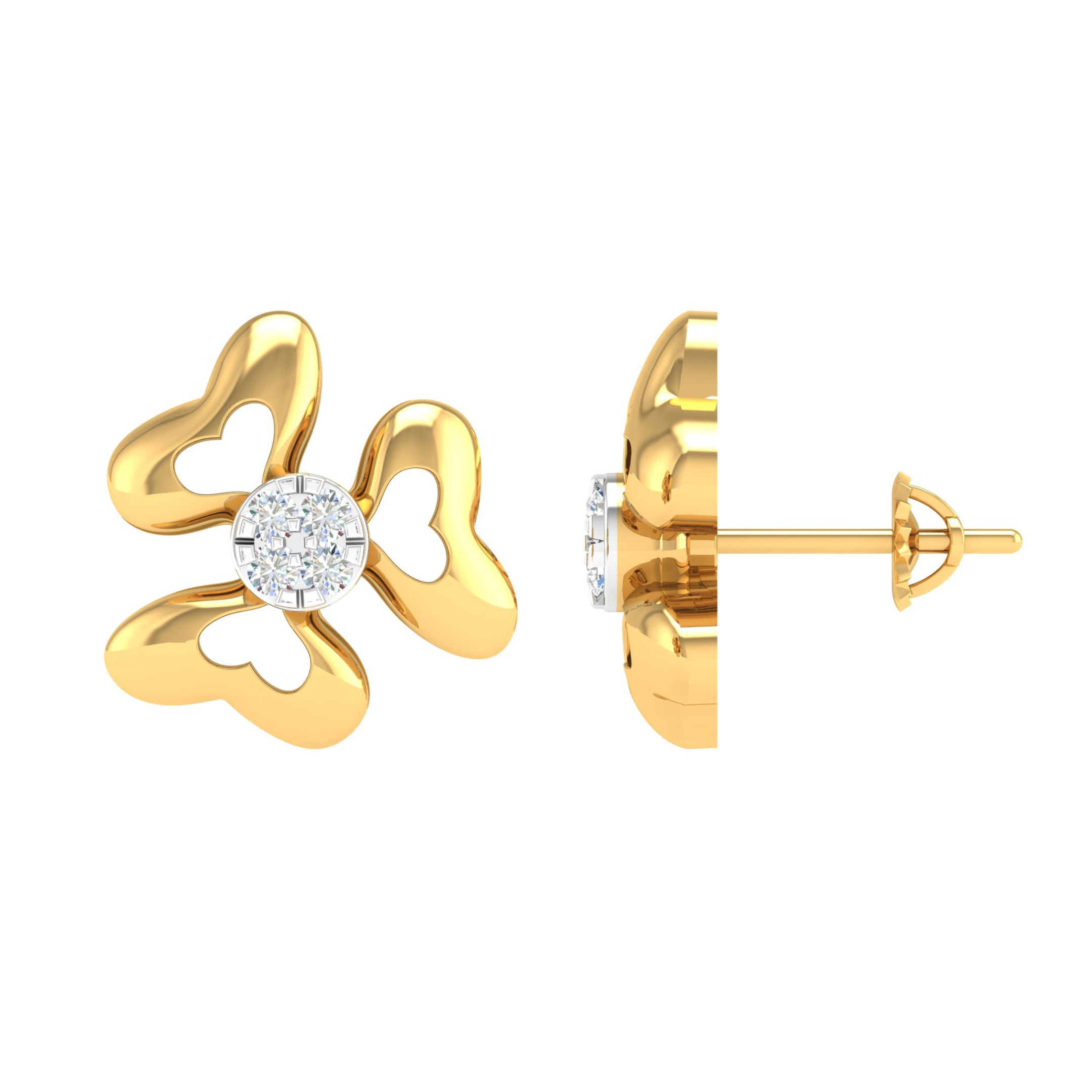 18KT YELLOW GOLD ORCHID BLOSSOM REAL DIAMOND EARRINGS