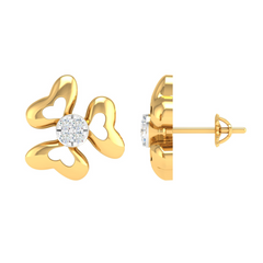 18KT YELLOW GOLD ORCHID BLOSSOM REAL DIAMOND EARRINGS