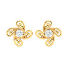 18KT YELLOW GOLD LILY REAL DIAMOND EARRINGS