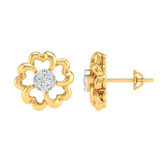 18KT YELLOW GOLD FLOWER REAL DIAMOND EARRINGS