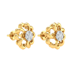 18KT YELLOW GOLD FLOWER REAL DIAMOND EARRINGS