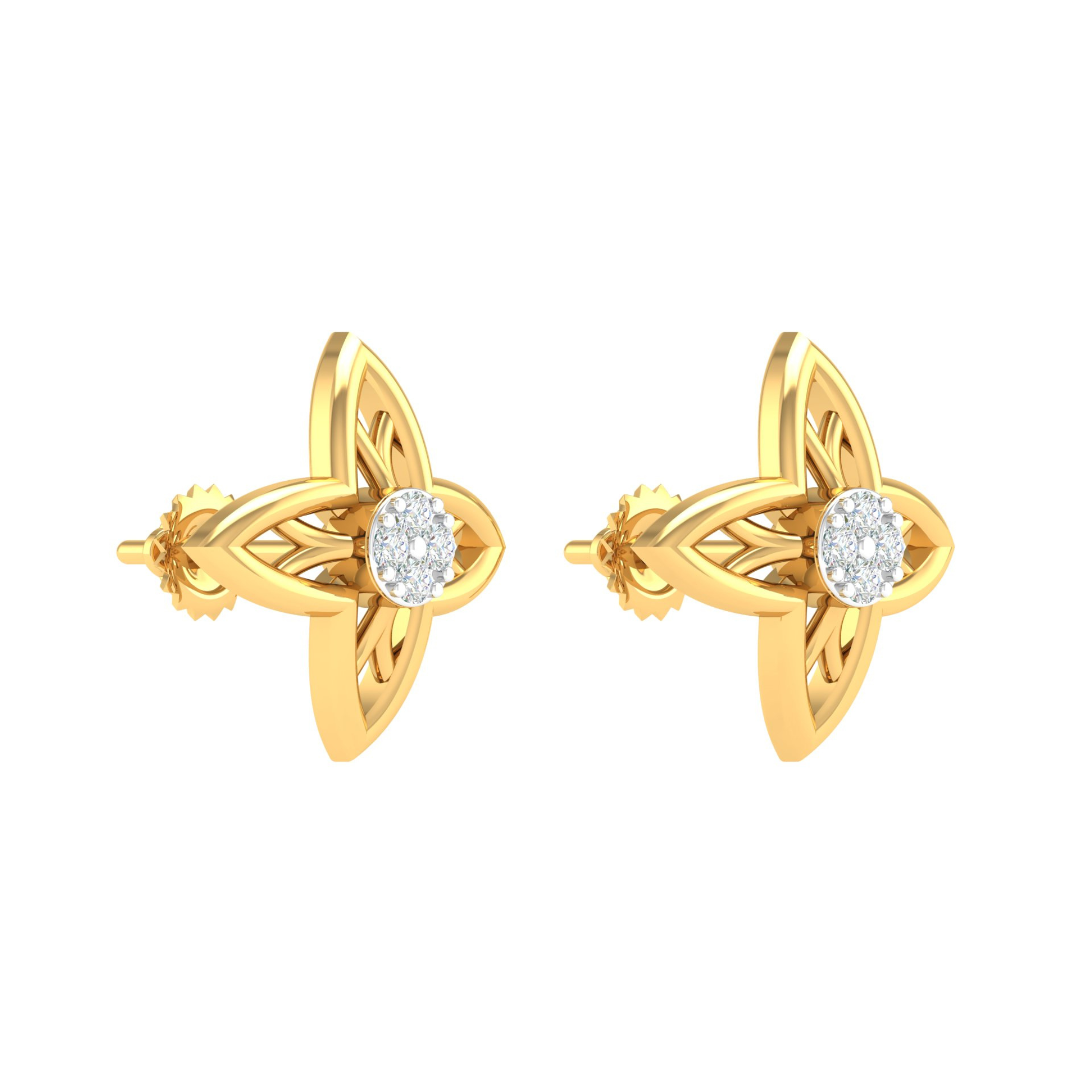 18KT YELLOW GOLD PANSY REAL DIAMOND EARRINGS