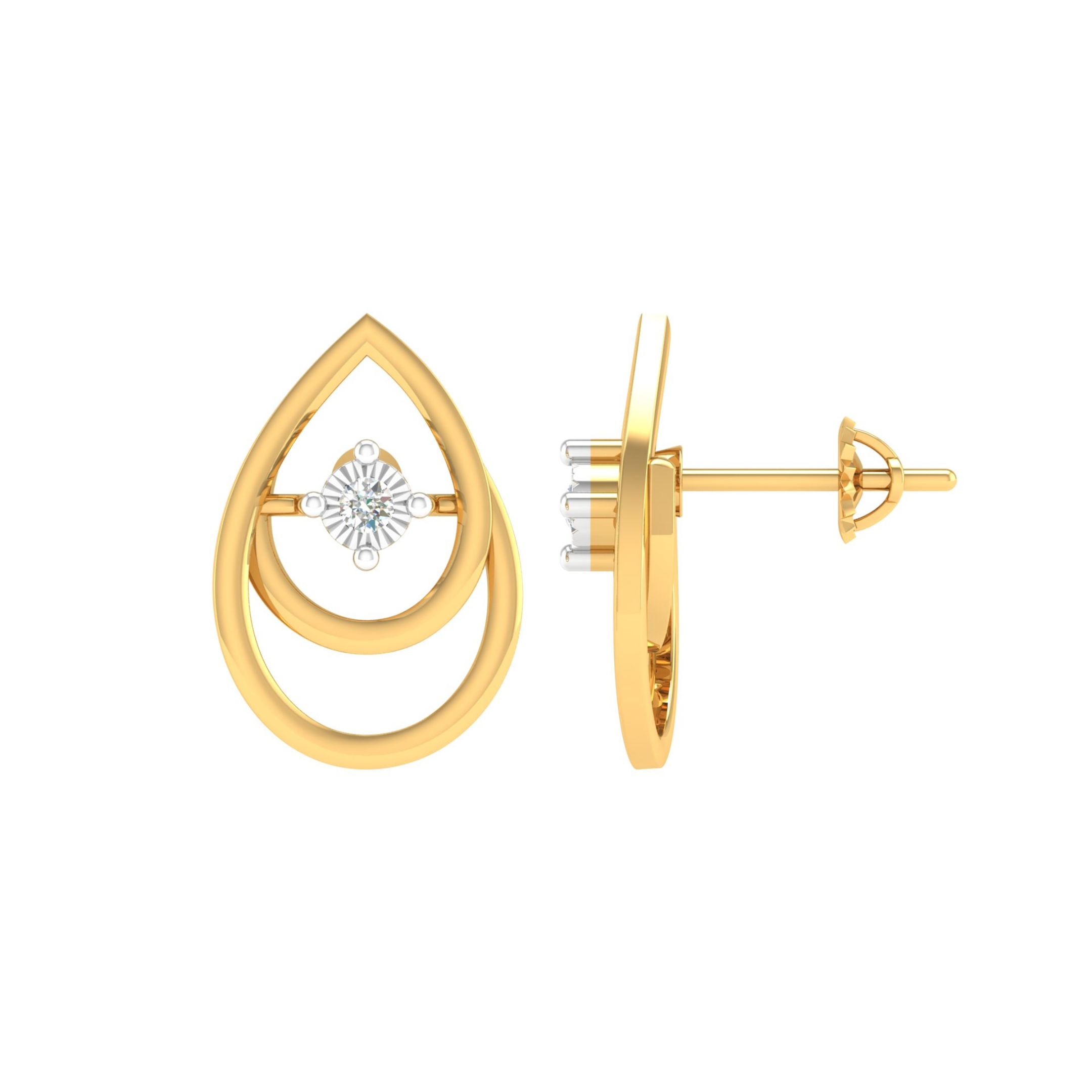 18KT YELLOW GOLD EYE DROP REAL DIAMOND EARRINGS