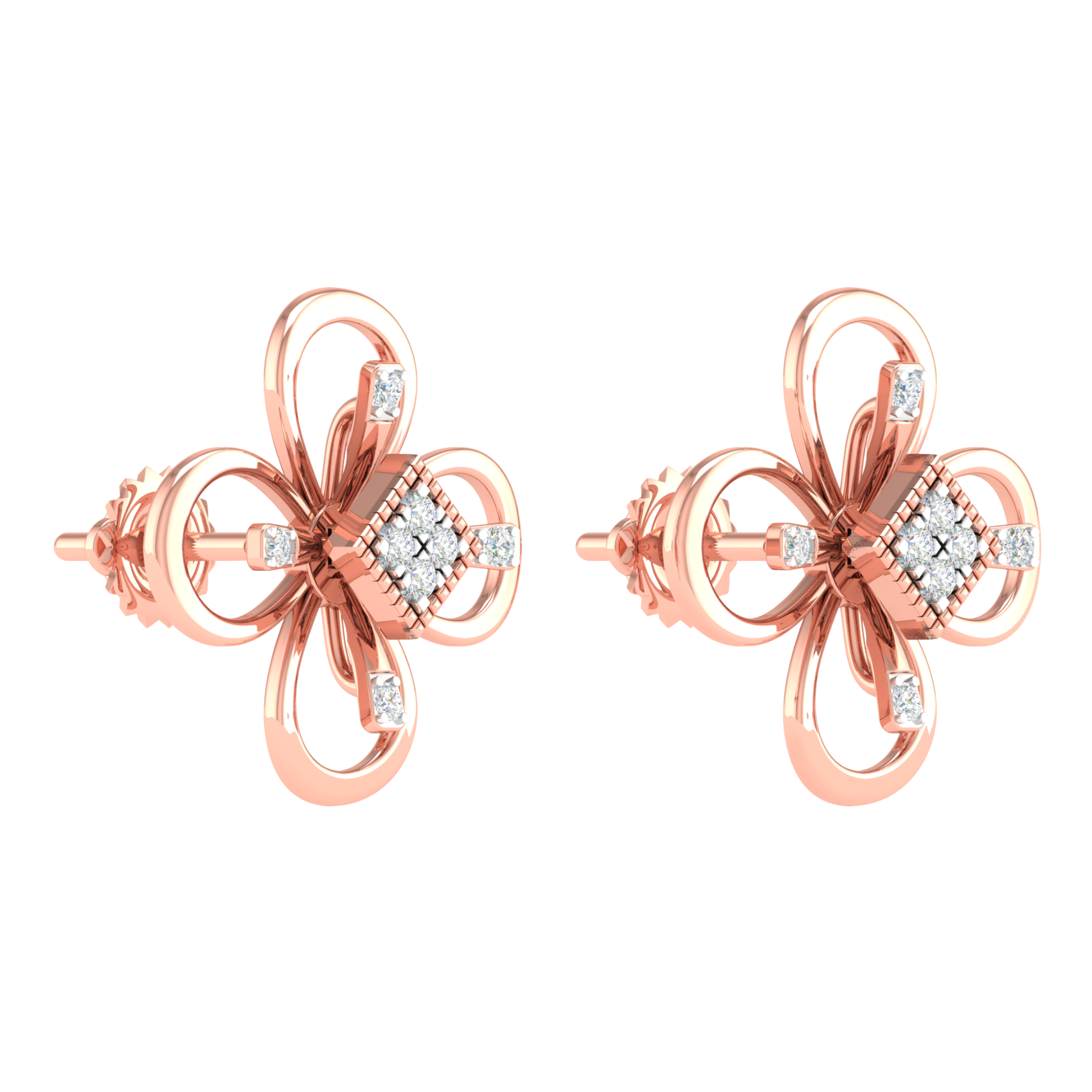 18KT ROSE GOLD BLOSSOM REAL DIAMOND EARRINGS