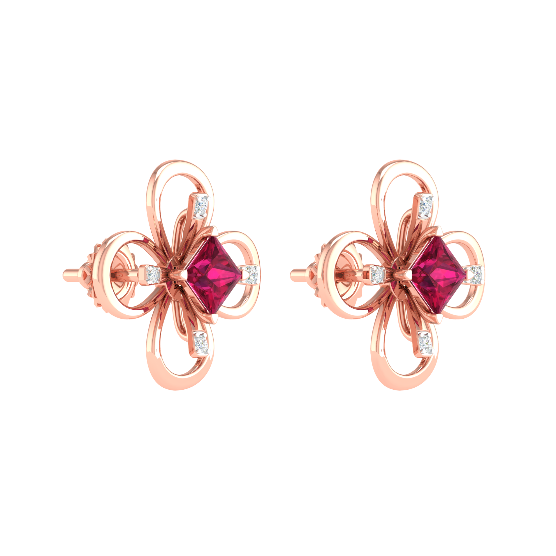 18KT ROSE GOLD ASIATIC REAL DIAMOND EARRINGS