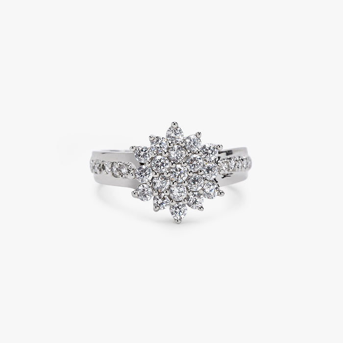 Sterling Silver White Zircon Cluster Ring