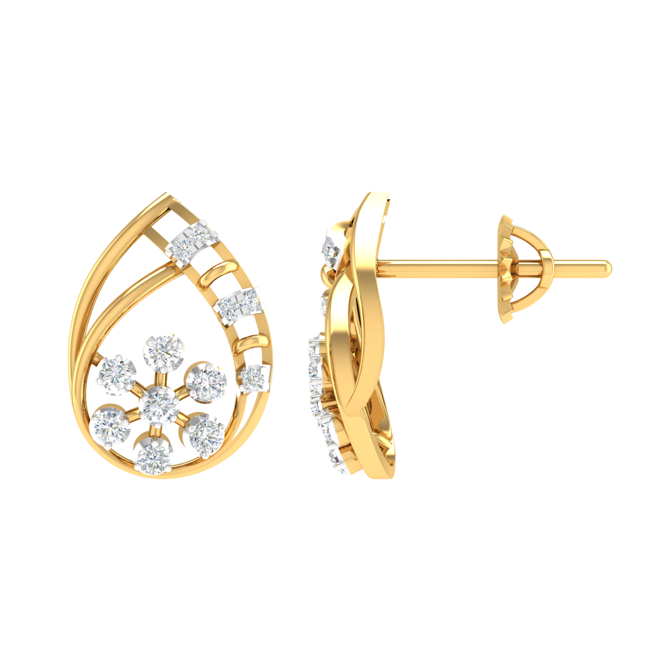 18KT YELLOW GOLD DIANA REAL DIAMOND EARRINGS