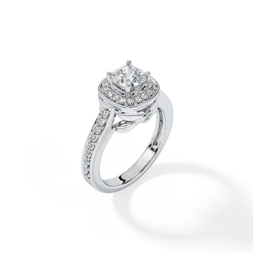Silver Classic Halo Solitaire Ring