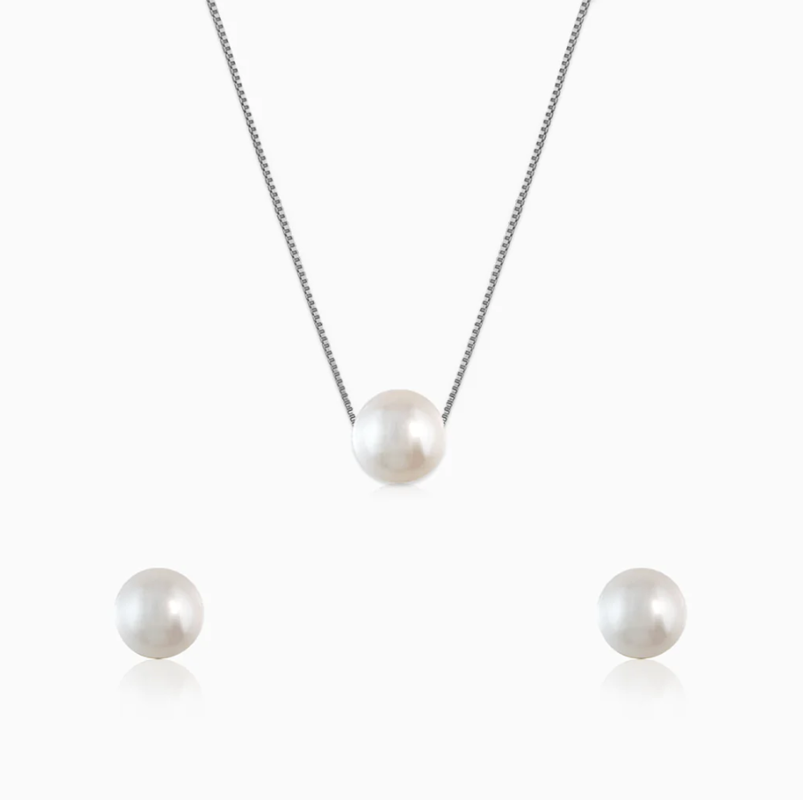 Silver Moonlight Pearl Necklace Set