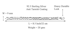 92.5 Sterling Silver Figaro Bracelet for Mens