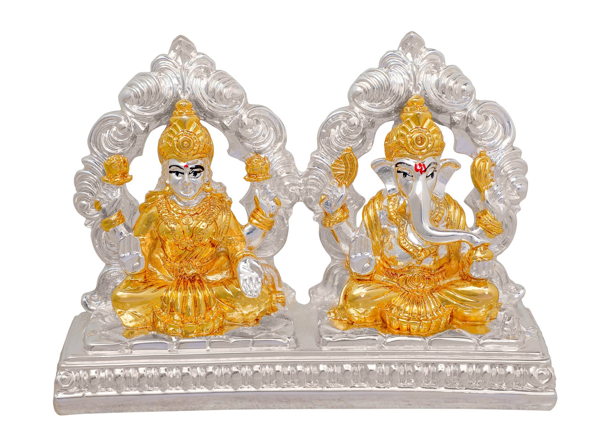 Lord Ganesh & Laxmi 999 Gold & Silver Plated Murti