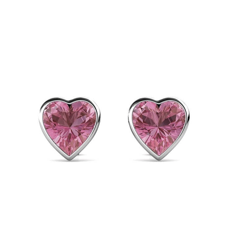 Sterling Silver Pink Heart Stud Earrings