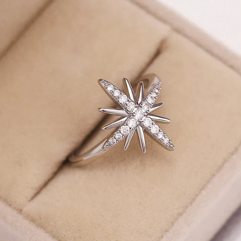 Silver Zircon Rose Star Ring