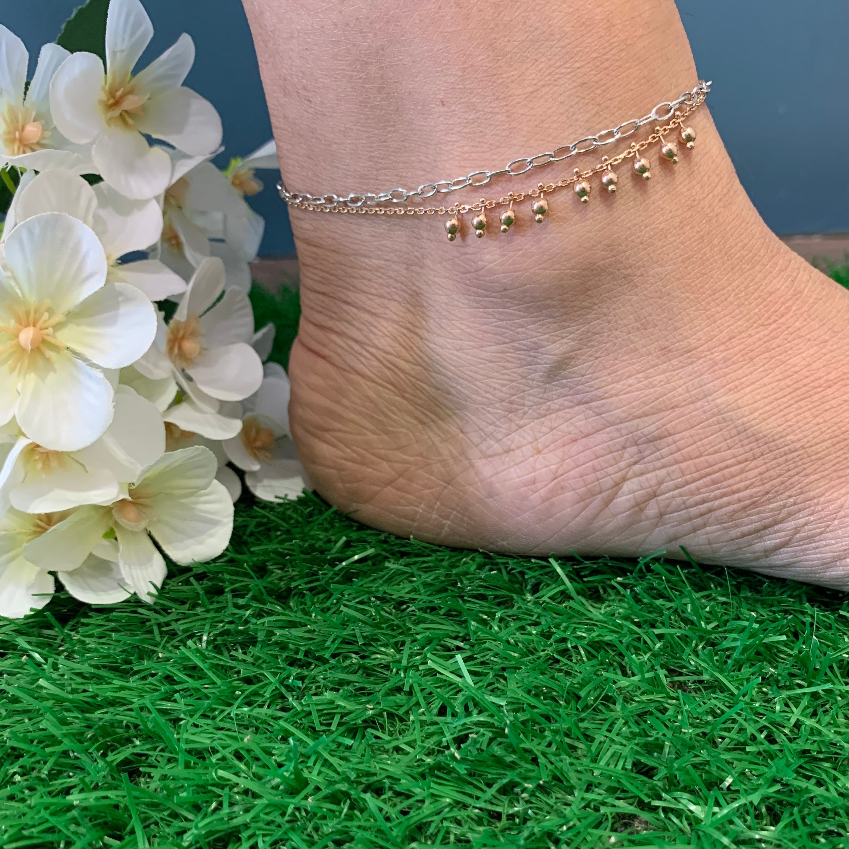 2 Layered Rose Gold & Silver Queen's Anklet