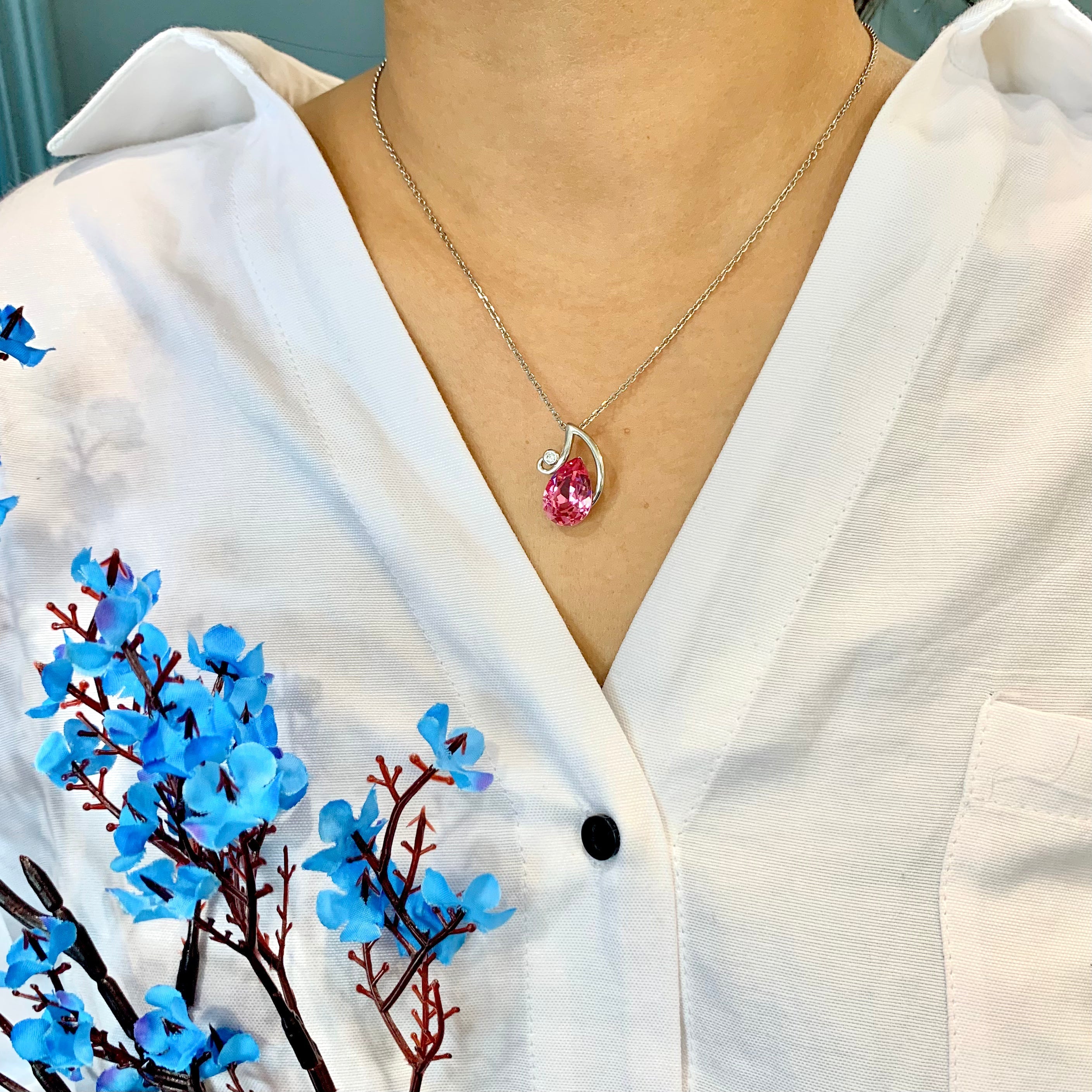 Silver Melody Necklace with Pink Stone