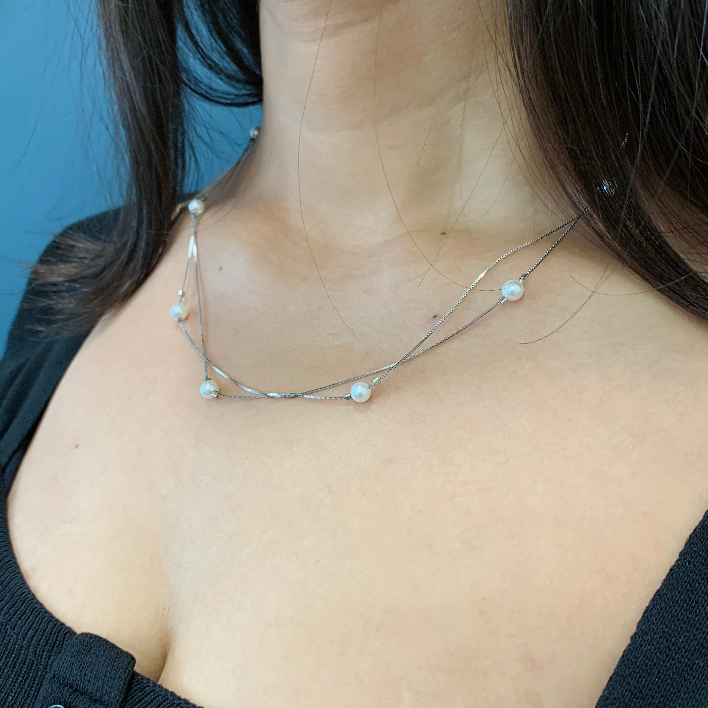 Silver Pearl Moon Necklace